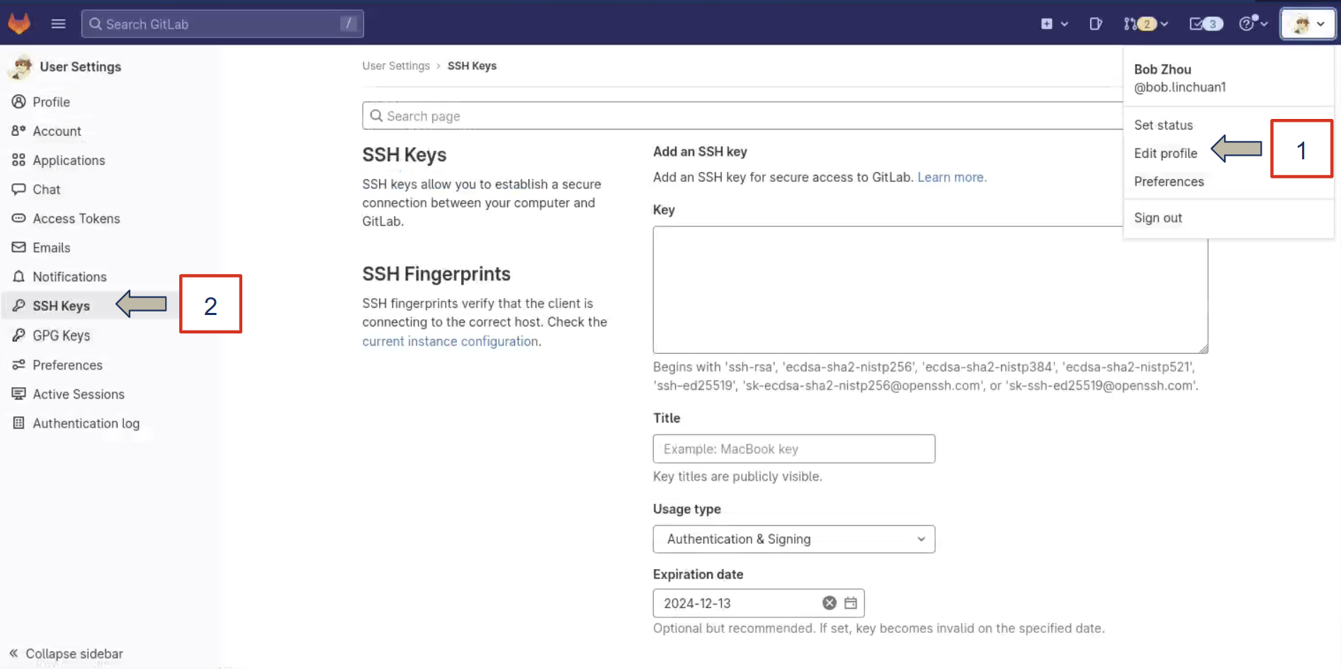 Finding Your Current SSH Keys via Gitlab Profile